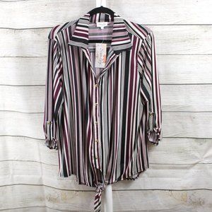SIREN LILY Burgundy & Black Stripe, Long Sleeve Tie Hem